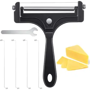 Wire Cheese Slicer Adjustable Handheld Cheese Cutter Stainless Steel Food Slicer for Block Cheeses with 4 Extra Wires and Wrench Handheld Butter Block Cutter for Mozzarella Cheddar Gruyere