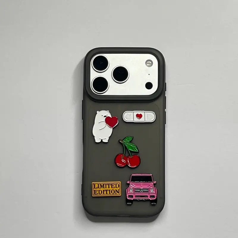 Dreamy Chaos Limited Edition Metal Stickers, Featuring Cute Bear, Heart, Cherry & Car Designs, Phone & Laptop Casing Accessories for Smartphones, Cellphones & Devices
