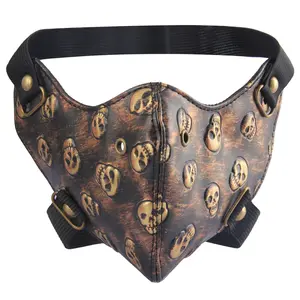 OIDEA Skull Half Face Mask for Men PU Leather Outdoor Sports Dust Windproof Biker Mask with Adjustable Elastic Strap