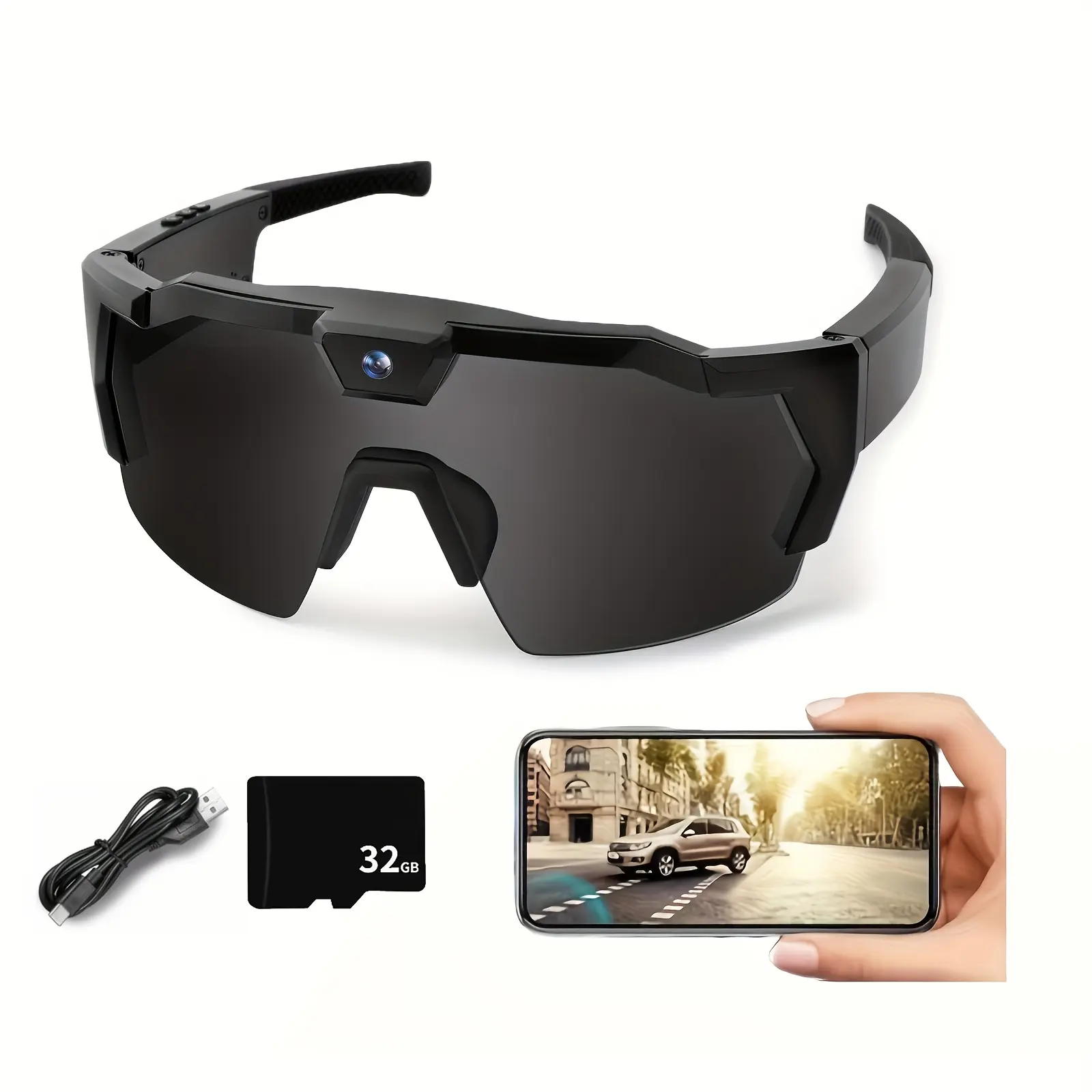 Smart Camera Glasses, Outdoor Sports HD Recording Video, Cycling Action Sunglasses, Wearable Audio Take With 32GB Card