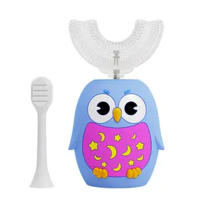 Rechargeable Kids Electric Toothbrush, Blue Owl U-Shaped Brush for Toddlers (Ages 2-6), 3 Modes & Smart Timer Silicone Daily