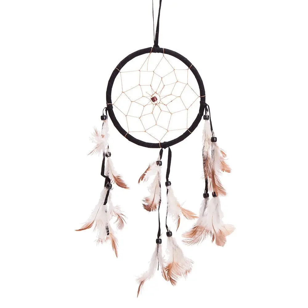 Thy Home 15-in Traditional Fabric Circle Dream Catcher with Feathers - Decorative Hanging Decor, Car Accessory, Ideal Home Supplies Gift