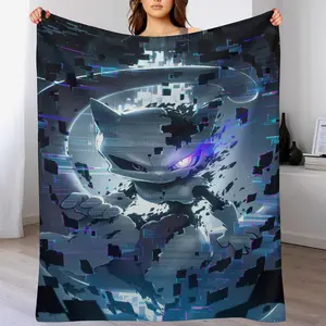 Anime & Manga Glitch-Style Soft Fleece Blanket - Cyberpunk "Braindance" Digital Pixel Art Throw, Home Bedroom Gamer Room Decor