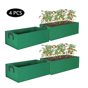 4 Pcs Plant Grow Bag Square Raised Garden Planting Beds Pots 5 Gallon Large Heavy Duty Fabric Grow Pot Breathe Cloth Planting Container Outdoor Green