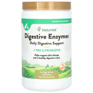 NaturVet Digestive Enzymes, Daily Digestive Support + Pre & Probiotic Powder, For Dogs & Cats, 1 lb (454 g)