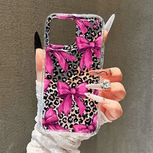 Butterfly Knot Leopard Print Transparent Tpu Phone Case, Anti-Drop Thickened Cover, Valentine's Day Gift for Men and Women