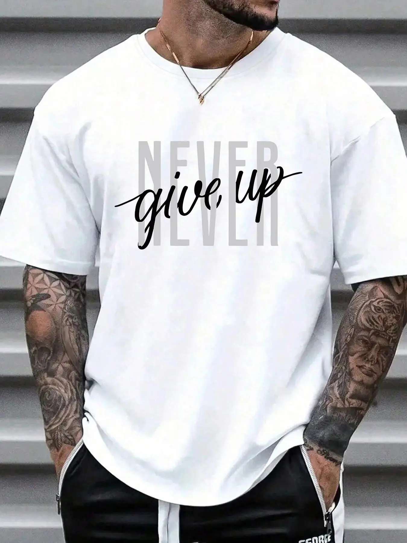 Men's Loose Letter Print Round Neck Drop Shoulder Tee, Casual Short Sleeve Crew Neck T-shirt for Summer, Fashion Men's Top for Daily Wear
