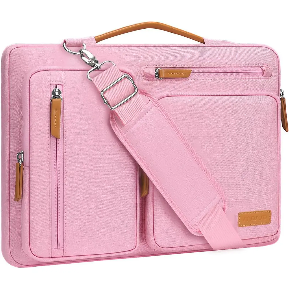 MOSISO 360-Degree Dustproof Synthetic Business Laptop Shoulder Bag - 15-15.6 in Side-Open Messenger Bag with 4 Zipper Pockets, Detachable Strap, Compatible with MacBook Pro 16 in, HP, Dell, Lenovo, Asus Notebooks, Polyester, Water Resistant, Basic, Plain,