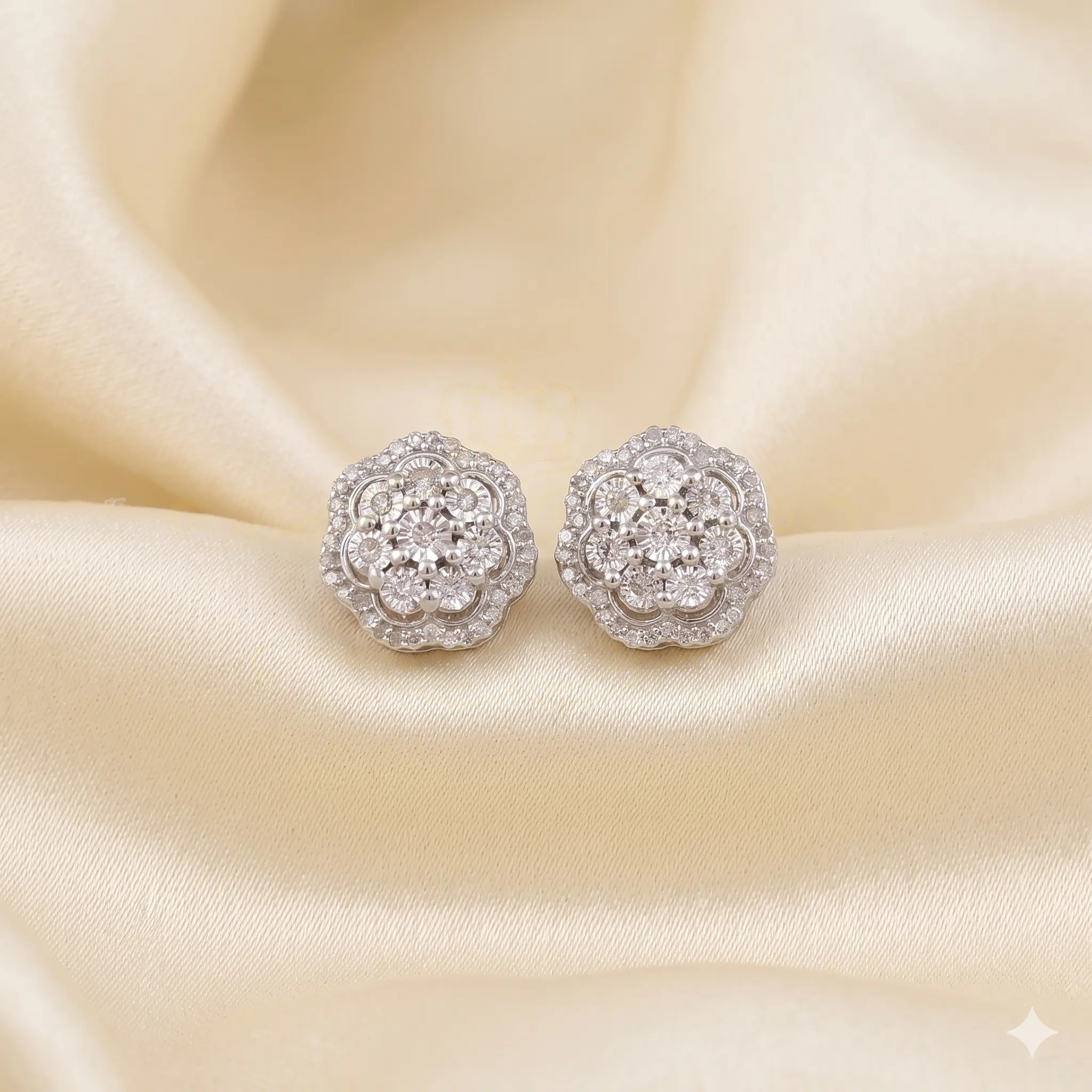 King Of Bling's 0.25ct Diamond 925 Sterling Silver White For Men's / Women's Floral Earrings