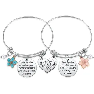 Friendship Bracelet Set of 2 for  Friends,  Friend  for 2 Teen Bestie, Long Distance Bff Matching Heart Bangle for Valentines Day Birthday Christmas