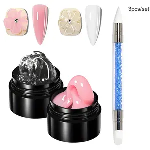 OsNailmall  3pcs Non-Stick Solid Gel Set, Transparent Pearl Color Sculpture Gel, Builder Gel for Nail Extension, 3D Nail Gel Art for Home & Salon Manicure Use