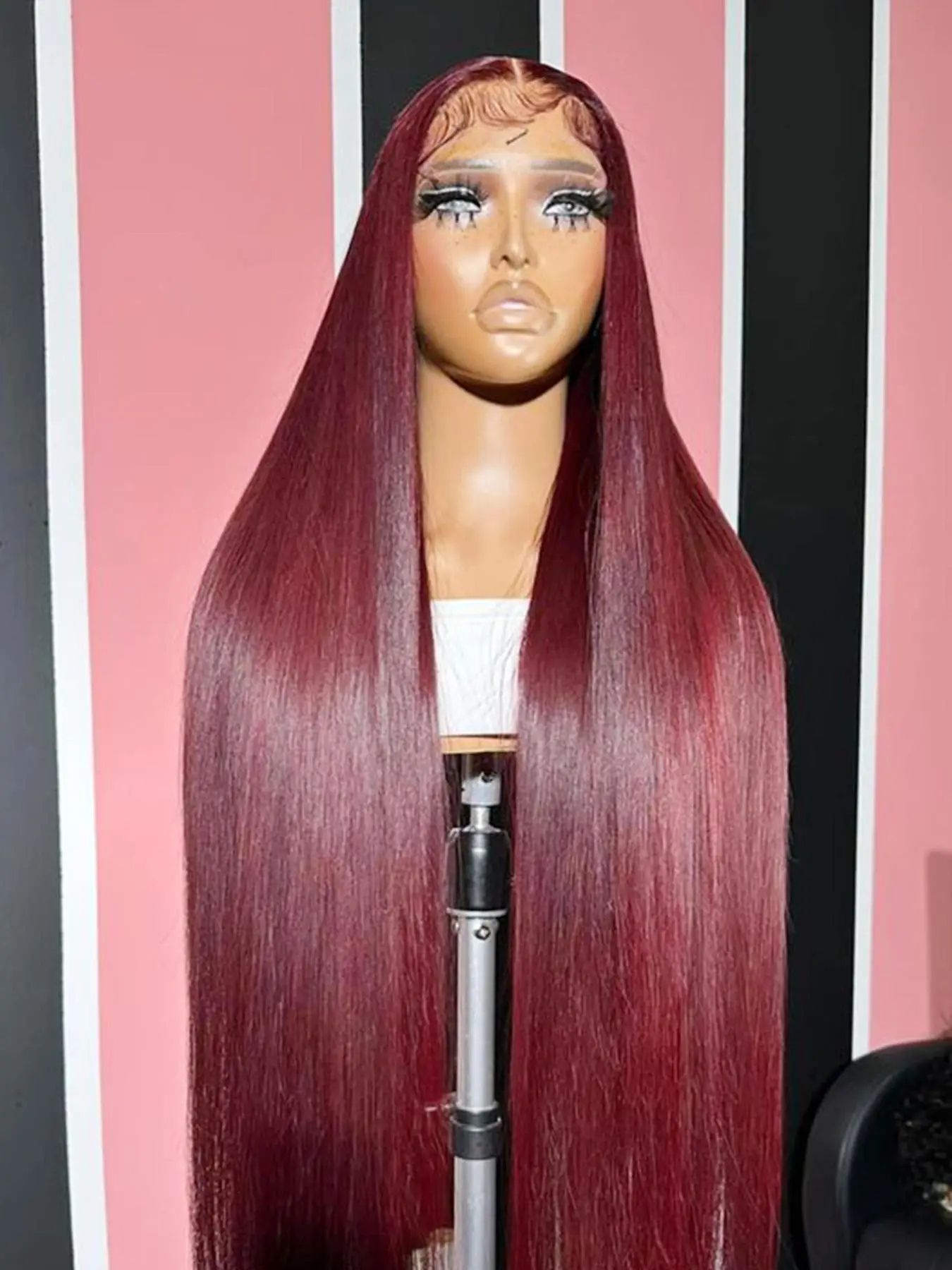 32 Inch Burgundy Long Straight Wigs for Women, 180 Density Pre Plucked Wigs, Gorgeous Fluffy Wigs without Bangs, Heat Resistant Synthetic Lace Front W