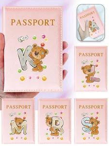 Creative Letter & Bear Pattern Passport Case, Pu Leather Passport Holder, Durable Travel Document Holder, Passport Cover for Women & Men