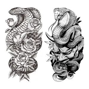 2 Realistic Waterproof Mask Tattoo Designs, Stylish Geometric Body Art for Men and Women, Perfect for Back Arms Legs Chest
