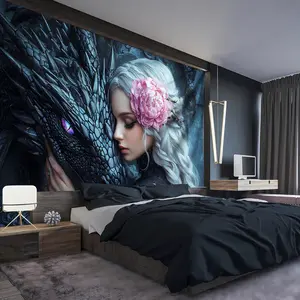 1pc - Extra Large Size - Romantic Black Dragon Goddess Landscape Photo Tapestry, Polyester Aesthetic HD Printed Hanging Cloth, Living Room Bedroom Office Home Party Decor, Wall Decoration, No Installation Required
