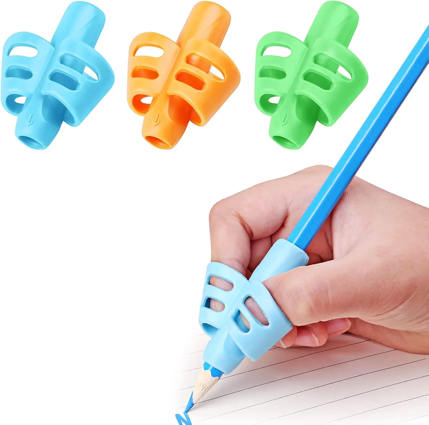 Pencil Grips, Pencil Grips for Kids Handwriting, Children Pen Writing Aid Grip Set Posture Correction Tool for Kids Preschoolers Children, Hollow Ventilation Design, 3 Pack