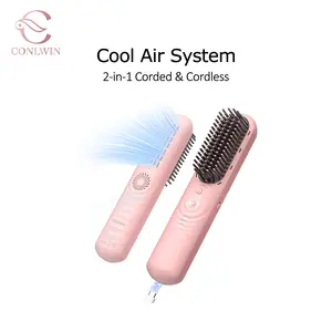 CONLWIN Cordless Hot Brush,Mini Portable Straightener with Cool Air Setting & Hair Care,350M Negative lons for Frizz-Free,Cordless & Corded Dual-Use,Safe Mode,Gift