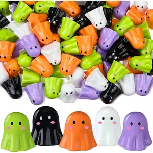 100pcs Mini Ghost Resin Figures Halloween Miniature Figurines Artificial Miniature Ghost Figurines Colored Specter Vase Filler Garden Decor for Halloween Party DIY Table Scatter Decor