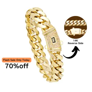 14K Gold Miami Cuban Chain Bracelets Zirconia Ice Crystals Clasp Hip Hop Jewelry Men & Women Holiday Gifts 6/8/10/12/14 mm Thicker Version hip hop decoration streetwear hip-hop style fashion item modern Figaro-Kette,New Year Gift,Ankle chain