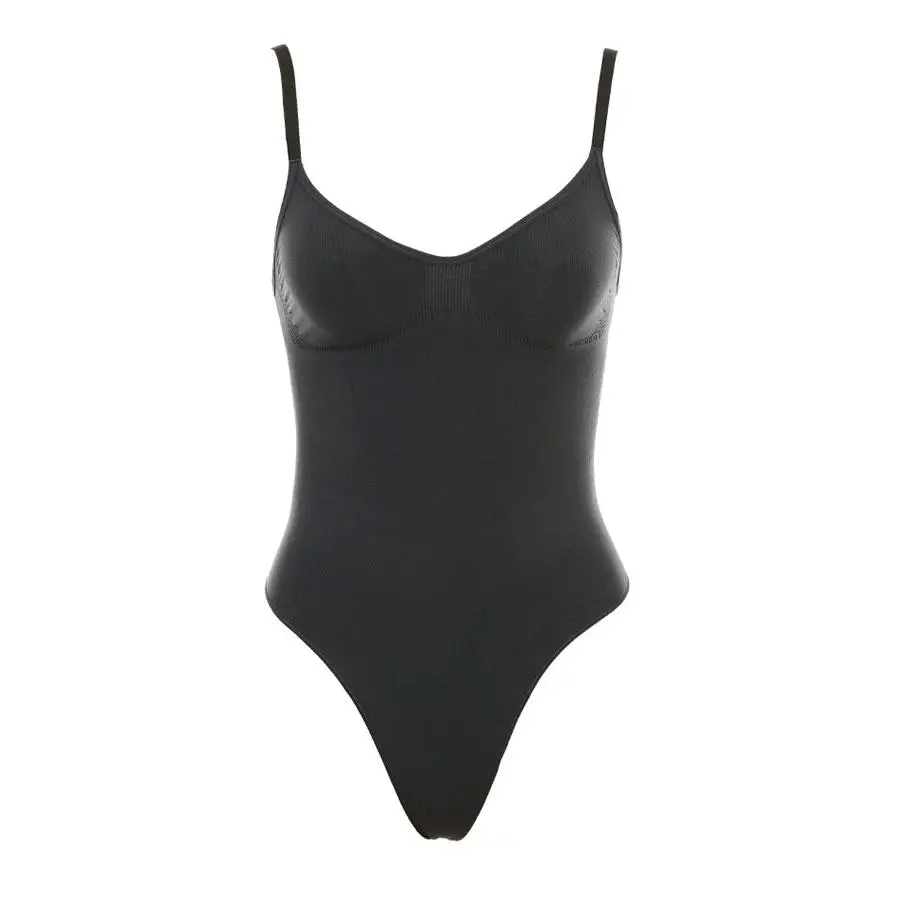herslims Black Seamless Bodysuit Thong Womens Tummy Control Compression Comfort Fabric