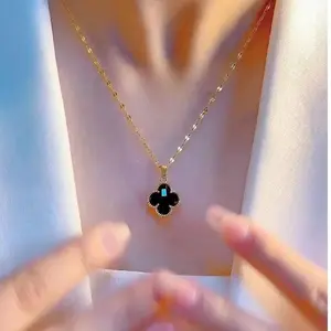 Titanium Steel Four Leaf Clover Pendant Necklace for Women, Chic Minimalist Design, Elegant Fashion Collarbone Chain Jewelry