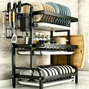 3-Tier Over Sink Heavy Duty Dish Drying Rack, Extra-Large Capacity Non-Slip Kitchen Counter Organizer ,Drainboard With Utensil Knife Cup Cutting Board Holder, Space-Saving Easy To Clean Kitchen Orangizer | Organozador Cocina Kitchen Essentials