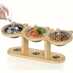 Multi-Layer Elevated Cat Feeder with Pet Food and Water Bowls, Includes 3 Stands, Easy-to-Assemble and Portable Design, Ideal for Multiple Cats