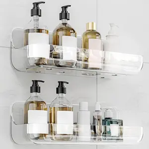 Adhesive Shower Caddy 2 Pack Acrylic Bathroom Shelves No Drill Wall Mount Organizer Storage Shelf