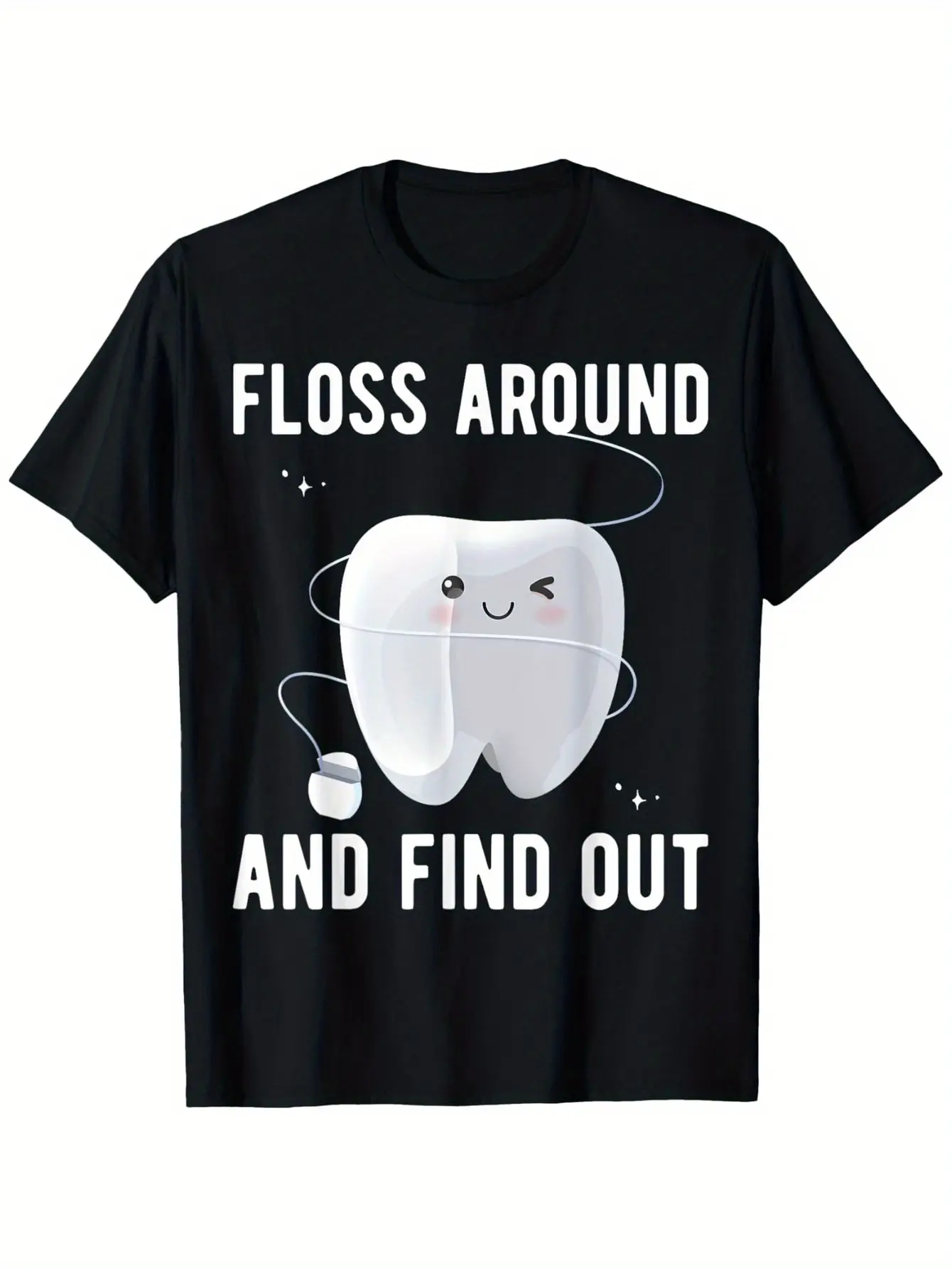 Men's Short-Sleeve Dental Assistant T-Shirt - Black Tooth Character Graphic - Soft Stretch Cotton Fabric - S-XXXL Unisex - Machine Washable Menswear Streetwear Classic Gift for Dental Professionals, Weekend Casual