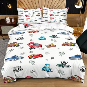 Cartoon Cars Bedding Set (Includes 1 Bedspread And 1-2 Pillowcases), Perfect For Decorating Children's And Teenagers' Bedrooms Or Dormitories, Ideal As a Gift For Car Enthusiasts