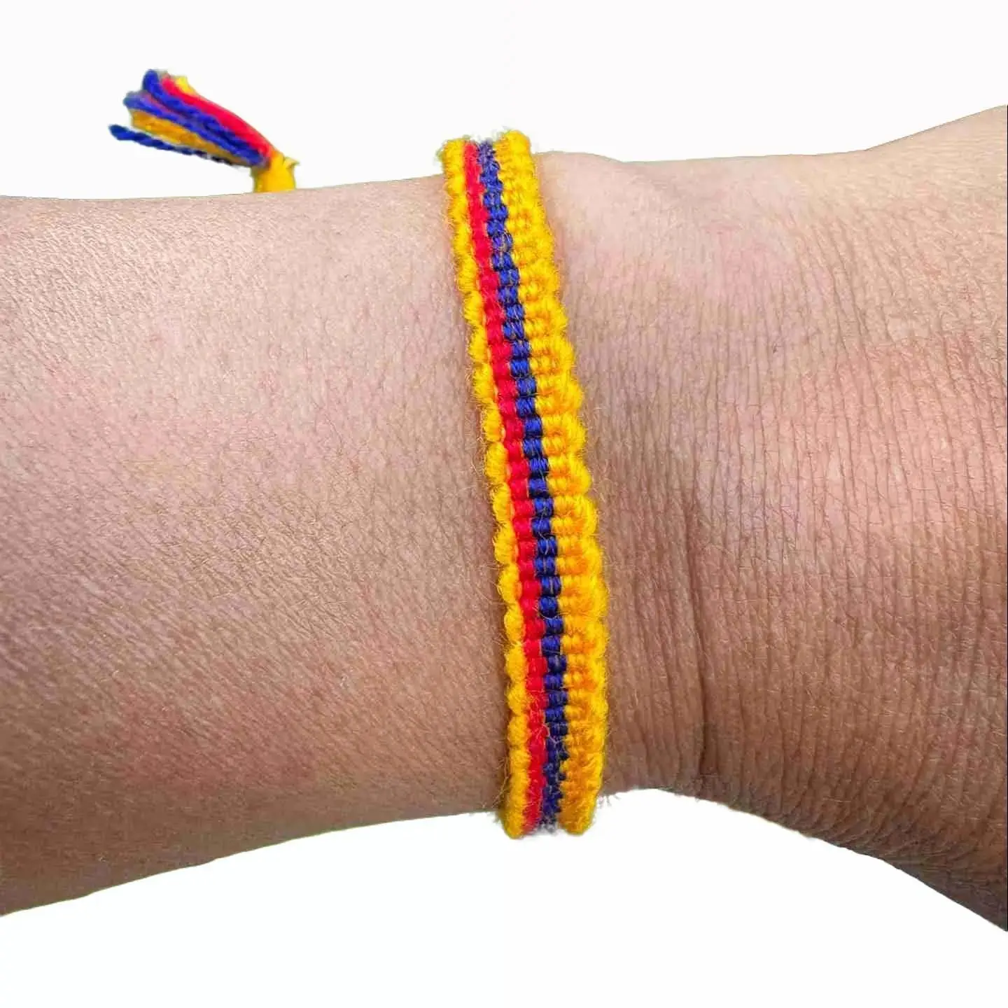 Colombian Flag Friendship Bracelet - Handmade Woven Cotton Blend String Band, Adjustable Unisex Fit, Ethically Crafted Artisan-Supported, National Pride, Soccer Games Ready, Dimensions 0.25 in/2 oz