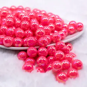 12mm Pink Neon AB Solid Acrylic Bubblegum Beads
