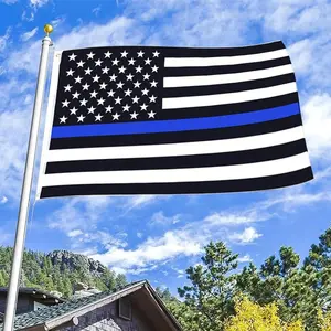 1pc 90cmx150cm Polyester Blue Stripe Patriotic American Flag USA Police Flag Durable Outdoor Yard Decoration(Without Flagpole)