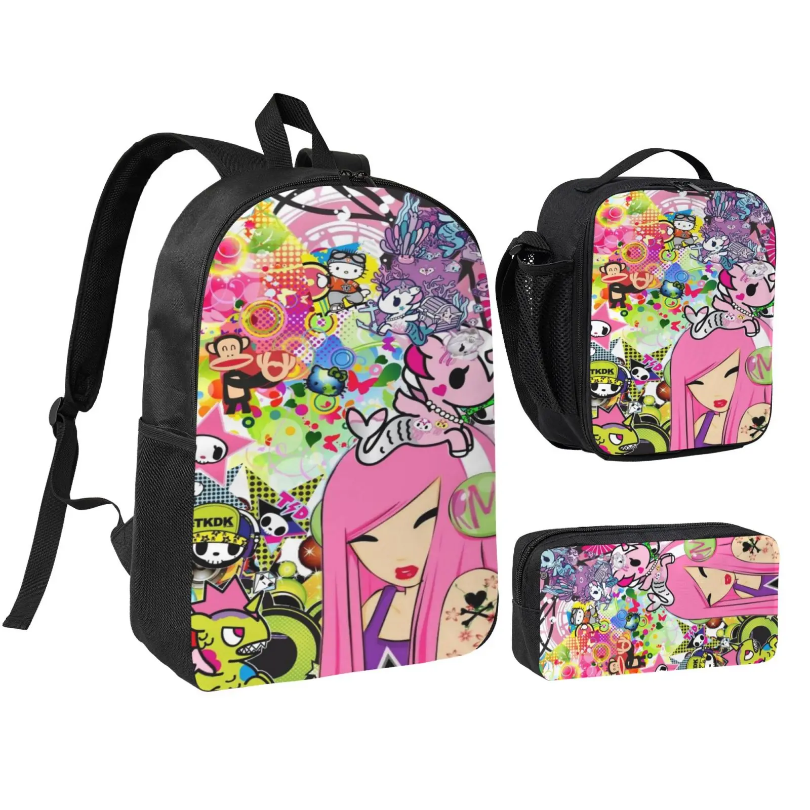 3PCS Tokidoki Girl Backpack Set Water Resistant Reusable with Adjustable Straps School Travel Hiking Daypack Large Medium Small 3 Piece Set