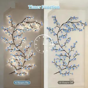 Cherry Enchanted Willow Vine Lights 1.8m 96LED Blue Cherry Blossom Tree Branch Lights for Wall, Remote Timer 8 Light Model Bedroom Wall Doors Wedding Christmas