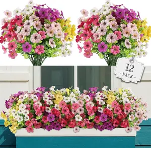 12 Pack Artificial Flowers Without Pot Mixed Color UV Resistant Fake Floral Decor for Home Garden Yard Eco Friendly PE Plastic Silk Cloth No Fade Waterproof Flexible Realistic Petal Foliage Textures