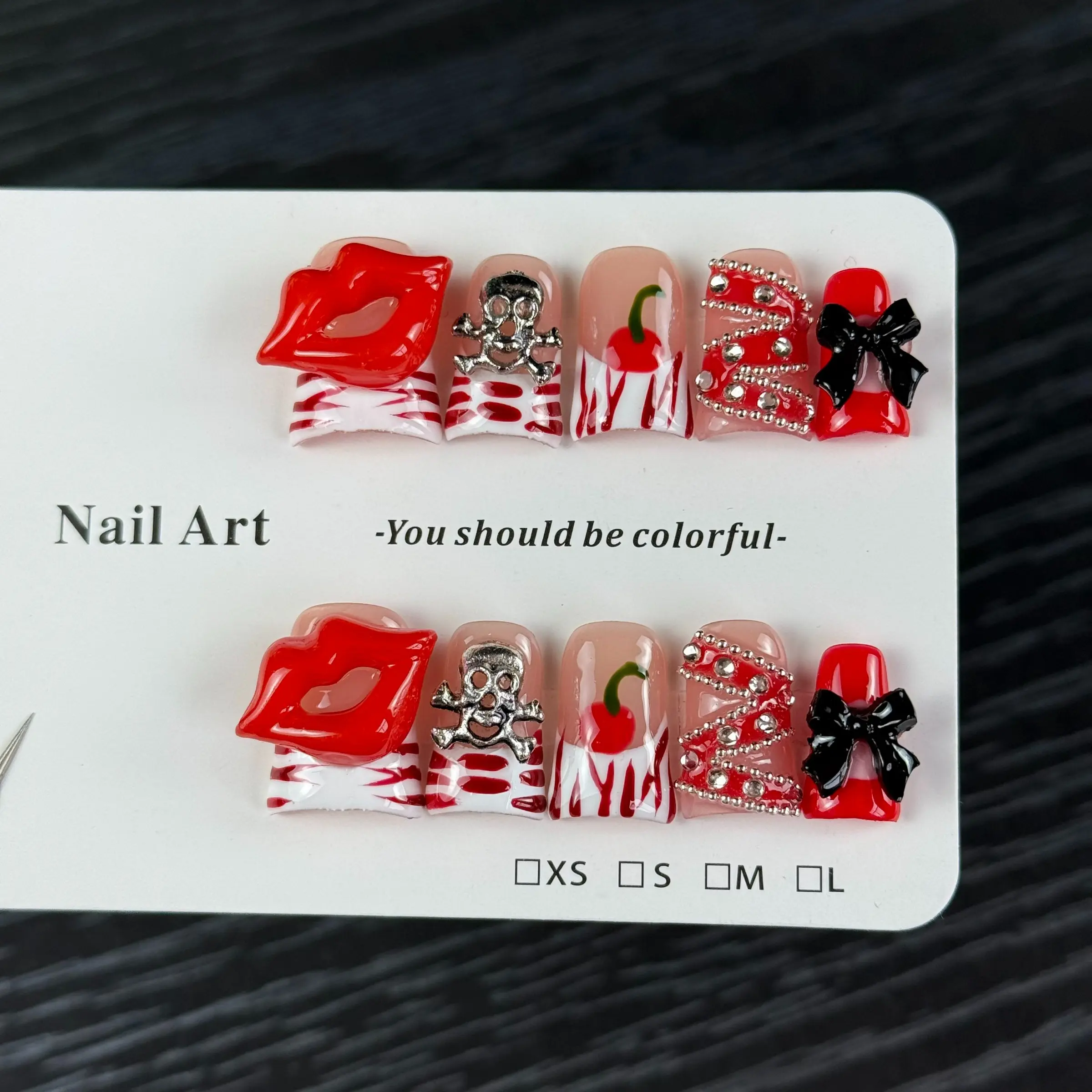 10pcs style, hand-painted zebra pattern, three-dimensional lips, bow tie, cluster of diamonds handmade fake nails, Nails press ons, Nail stickers, Nails Art suitable for music festivals, Halloween and carnival events
