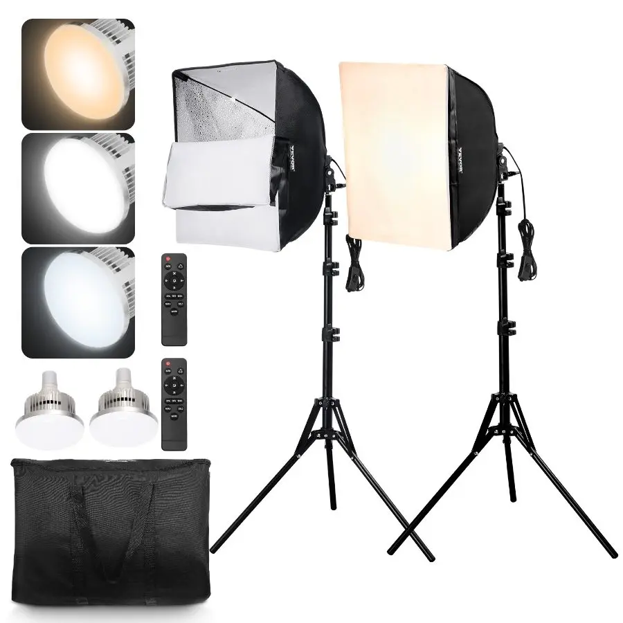 VEVOR Softbox Lighting Kit, 24x 24, Professional Softbox with 30W 5500K LED Bulbs, Close to Natural Daylight, Adjustable Tripod Stand, Studio Lights for Photography, Vedio Recording, Live StreamingVEVOR Super Brand Day