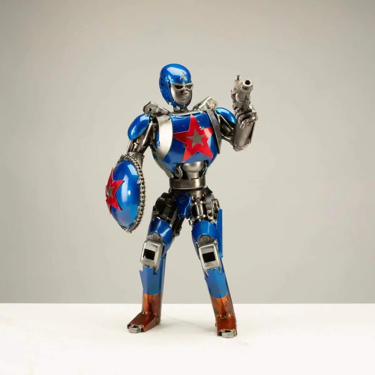 16" Captain America Inspired Recycled Metal Art Sculpture