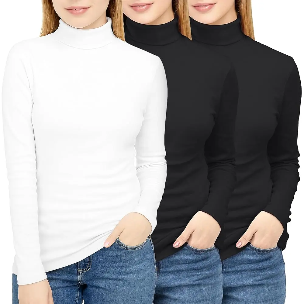 NY Threads Women's 3-Pack Long Sleeve Turtleneck Tops, Slim Fit Thermal Base Layer in Stretchy Poly-Cotton, an Elegant Cold Weather Essential, Ladies, Fabric, Everyday, Stretchy Fabric