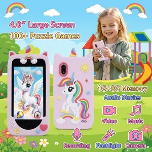 KGG 4.0'' Touch Screen Kids Toy Phone 1G+8G Leaning Puzzle Game For Children Dual Cameras Children Birthday Gift Phone Toy 1200Mah