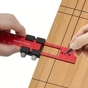Precision Woodworking T-Ruler - Ergonomic Aluminum Pocket Square with Metric/Inch Measurements and Slide Stops, Measuring Ruler