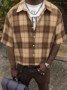 Men's Plaid Blouse, Casual Loose-Fitting Short Sleeve Shirt, Minimalist H-Type Design, Comfortable Outdoor Fashion, Casual Apparel