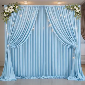 10 Panels 5x10ft Baby Blue Soft Flowing Polyester Drapes, Silky Backdrop Curtains for Romantic Autumn Wedding, Birthday, Holiday, Baby Shower, Photography Background