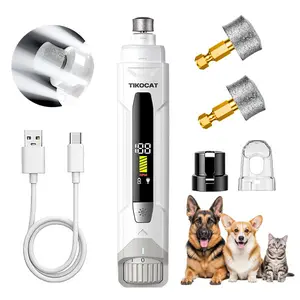 TIKOCAT Pet Nail Grinder, WhisperQuie Dog & Cat Nail Care Tool, Cordless Rechargeable Design, Upgraded Diamond Grinding Bit, 8‑Hour Battery Life, with 4 LEDs & 6 Adjustable Speeds, for Small & Large Dogs, Safe to Quick