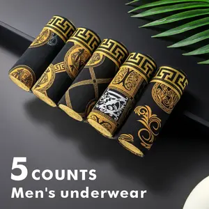 [5pcs / Pack] Men underwear - BreathableComfortable, No Ride-Up Design for All-DayActive Wear, All Over Print Boxer Brief.Stretchymen Stylish,The size runs small, so we recommend ordering one size up.