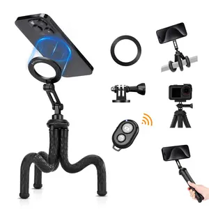 K&F Concept Aluminium Magnet Hold Magnetic Flexible Tripod - Cellphone Selfie Stand with Wireless BT Remote, Mini Vlogging Accessory for MagSafe iPhone 16 Pro Max/15/14/13/12, All Mobile Phones, Action Cameras, Smartphone Camera Accessories
