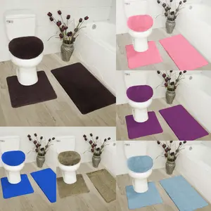 3-Piece Bathroom Bath Mat Contour Rug Set with Toilet Lid Cover Non-Slip Absorbent Rugs