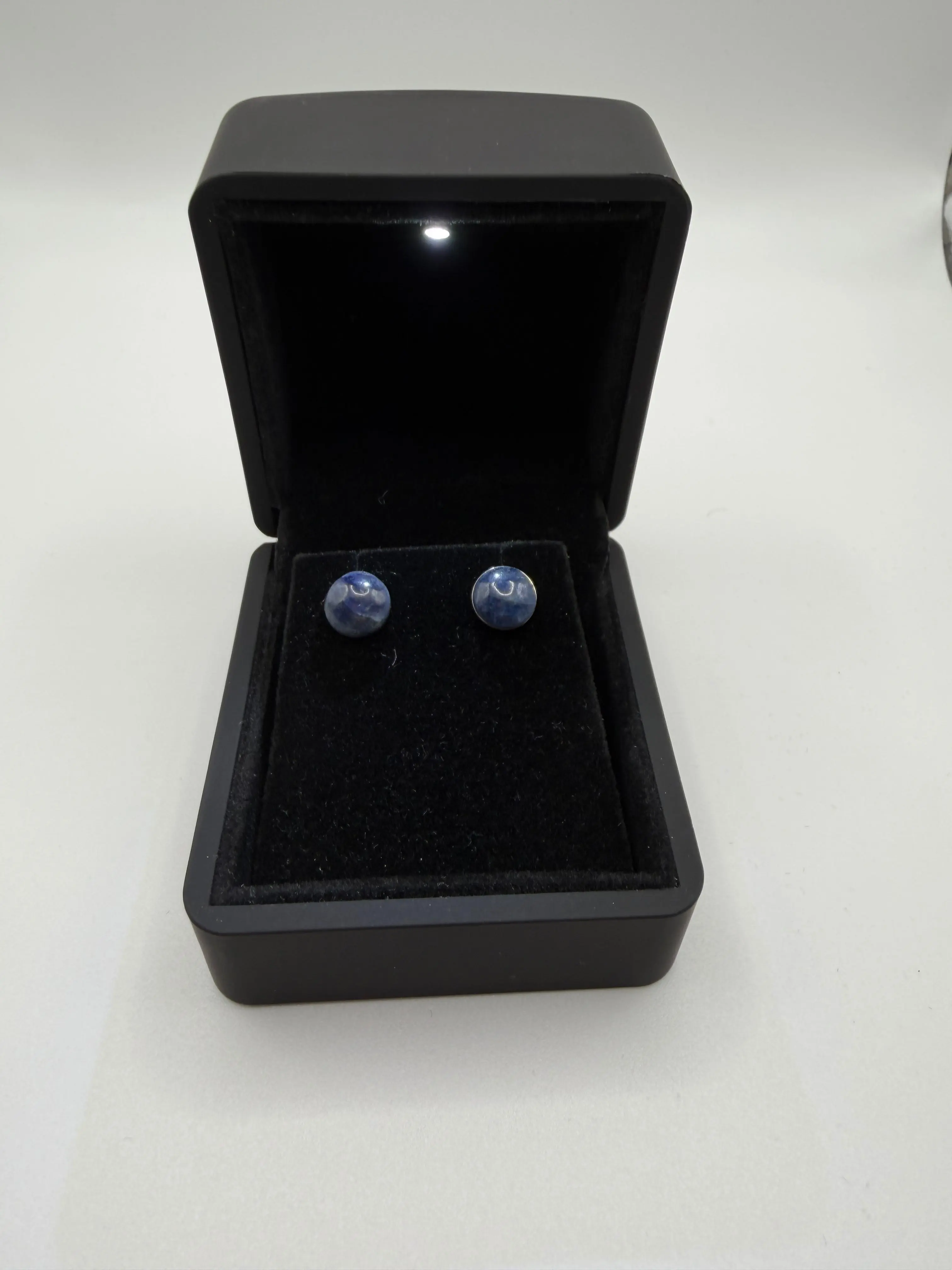 8mm Sapphire Titanium Stud Earrings – Handcrafted in Maine (One-of-a-Kind Pair)