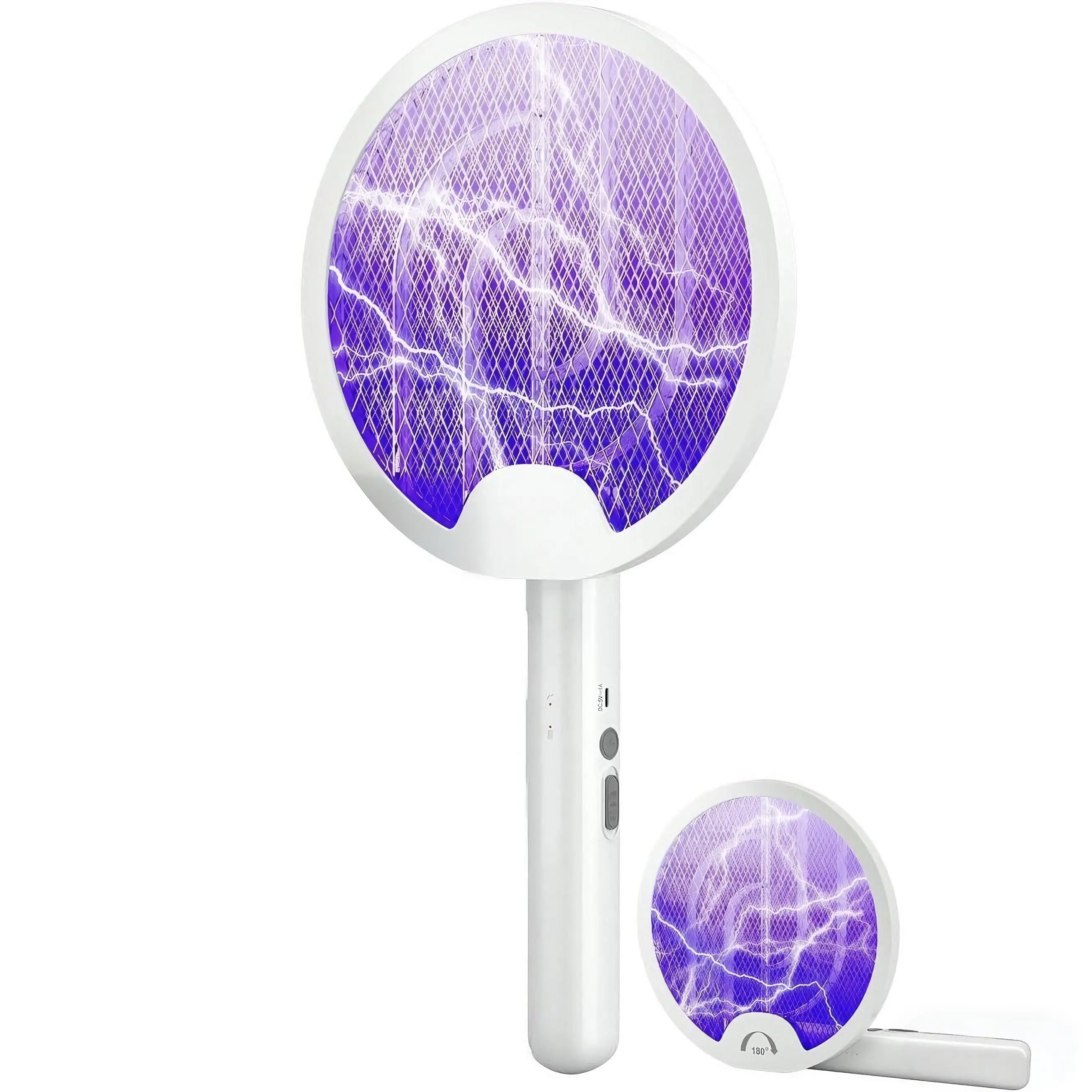 Foldable Electric Fly Swatter - 180° Rotatable Head, 4000V USB-C Rechargeable Electronic Mosquito Zapper for Home, Patio